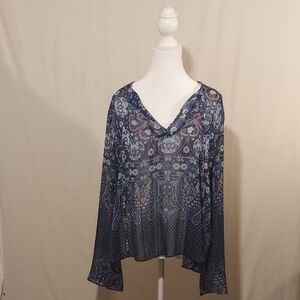 Shelli Segal LAUNDRY Blue Patterned Top